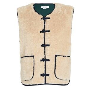 Re/Done Tan Fleece Vest with Navy Trim